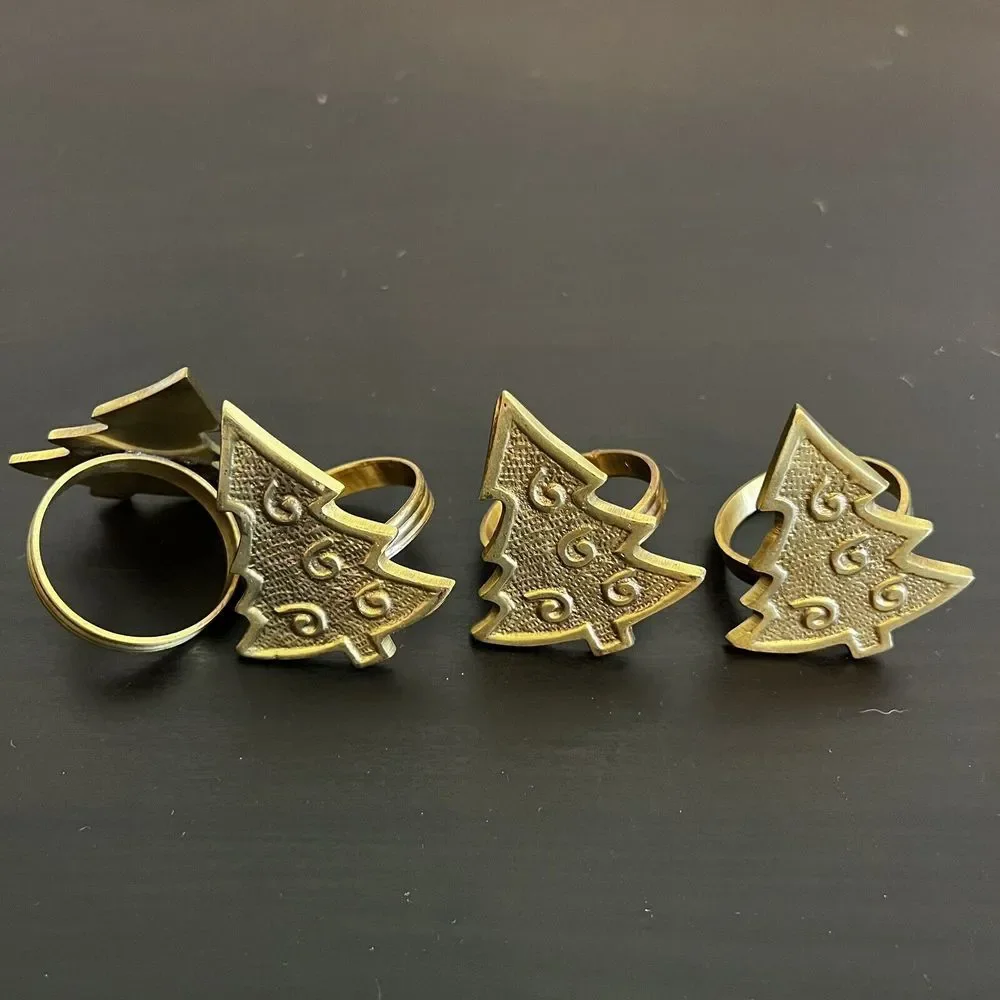 Set of 4‎ Vintage Brass Christmas Tree Napkin Rings